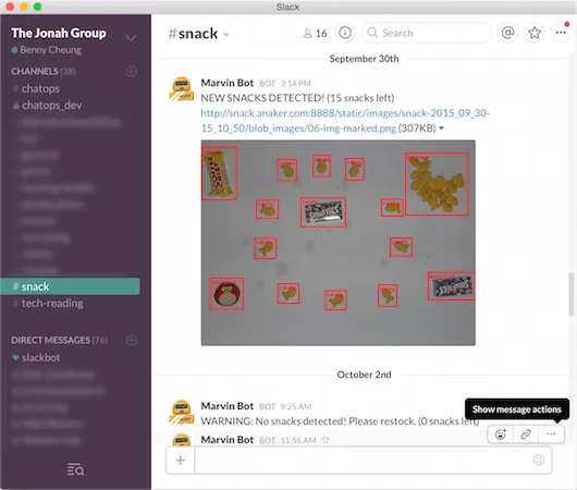 Snackwatcher slack channel