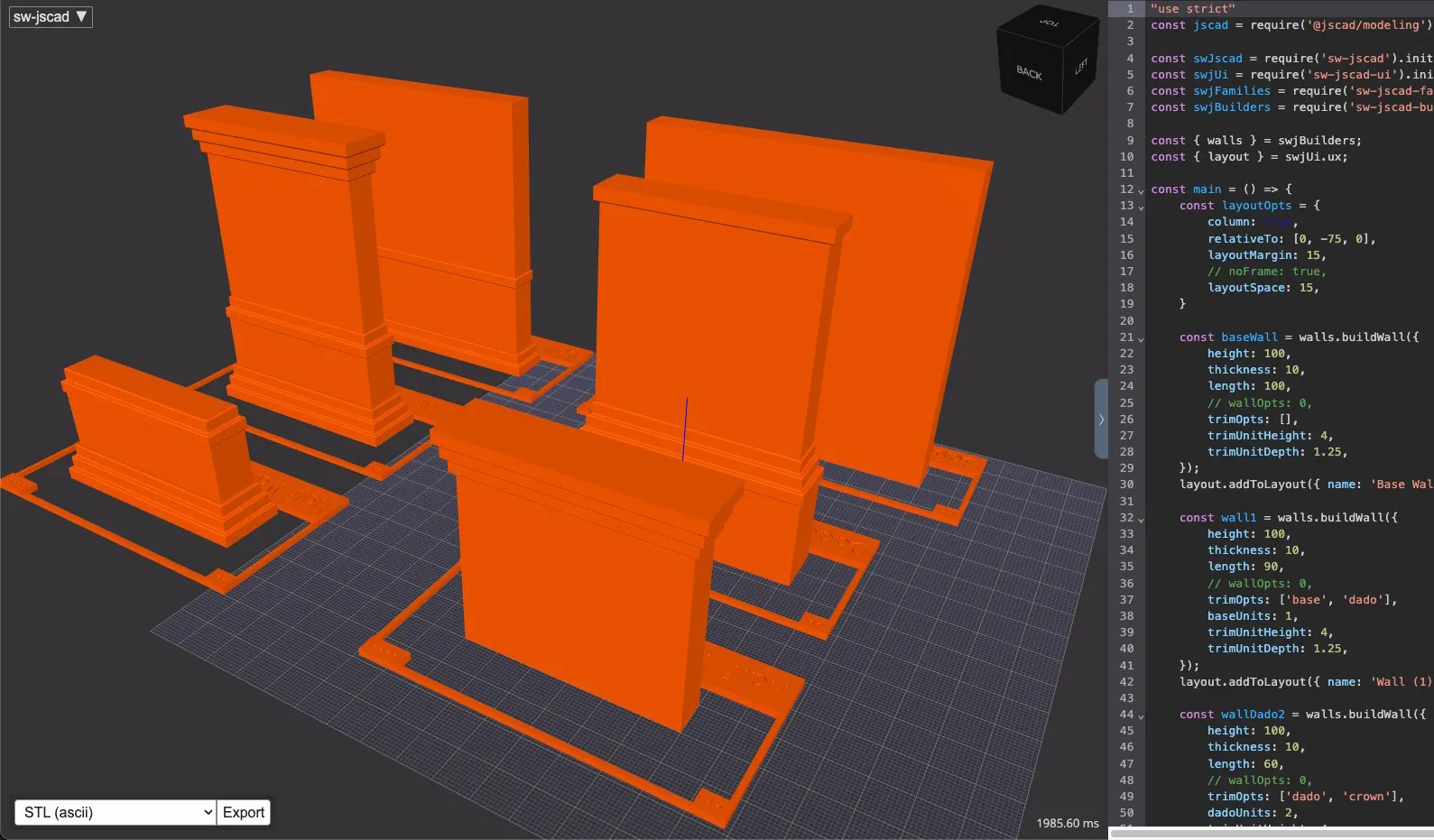 sw-jscad demo - wall